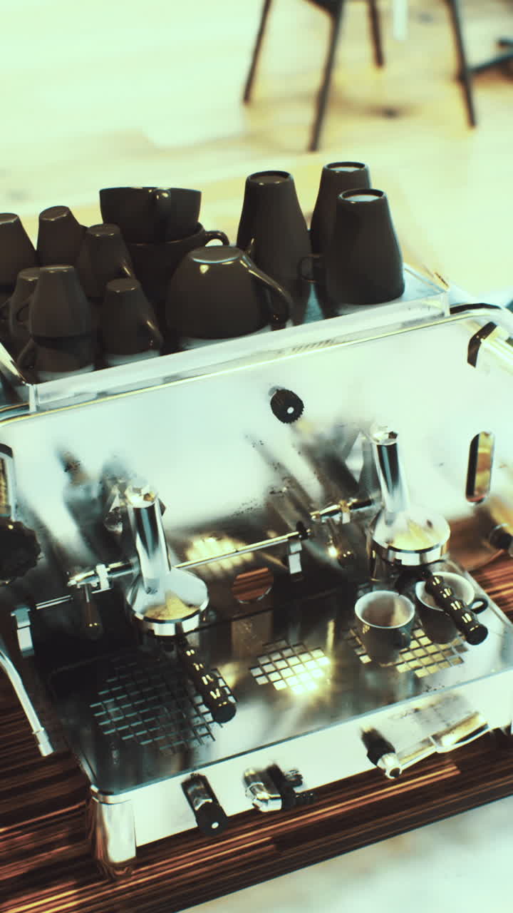 Macchina da caffè classica su un elegante bancone di legno in un bar accogliente
