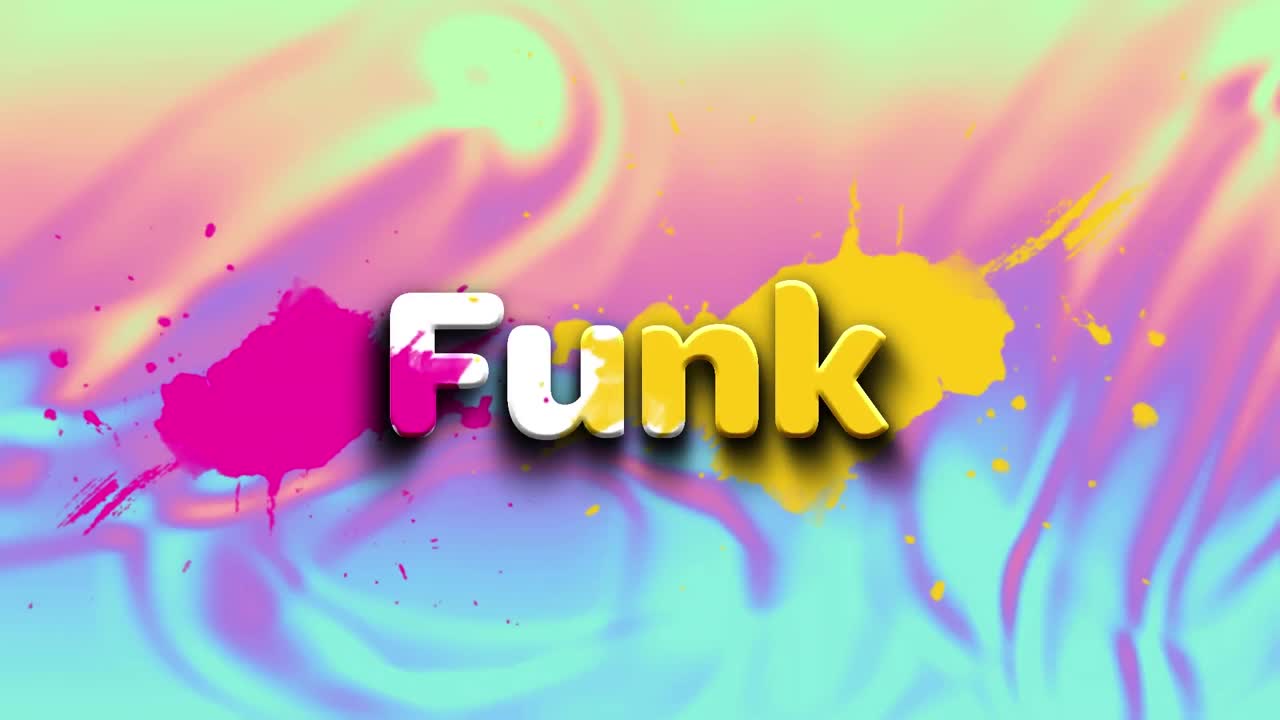 animación de texto funk sobre un fondo colorido