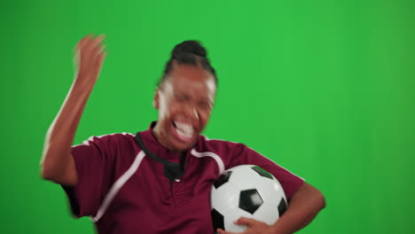 Winner,-excited-woman-and-soccer-with-green-screen