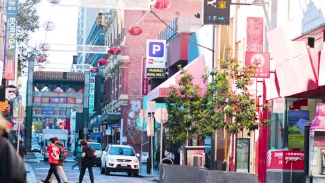 busy street with pedestrians and vehicles