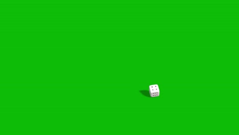 casino white dice rolling and landing on number 3 on green screen 3d animation