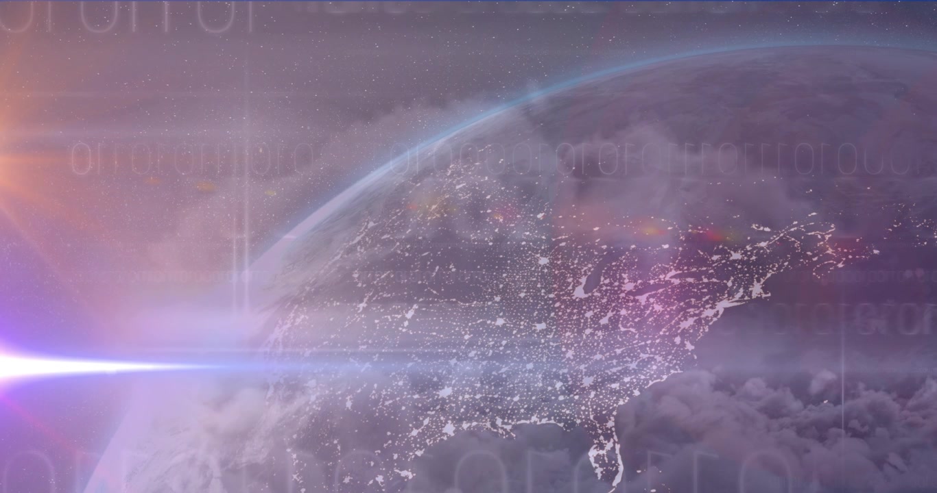 Animatie van stippen en over een roterende wereldbol in de ruimte.