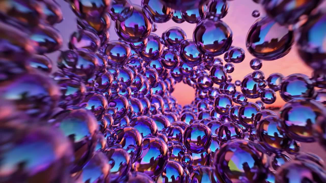 Abstract colorful tunnel of reflective spheres