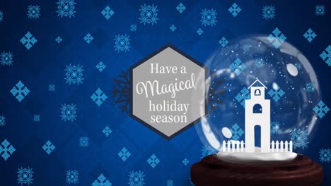 animation of christmas text over christmas snow globe