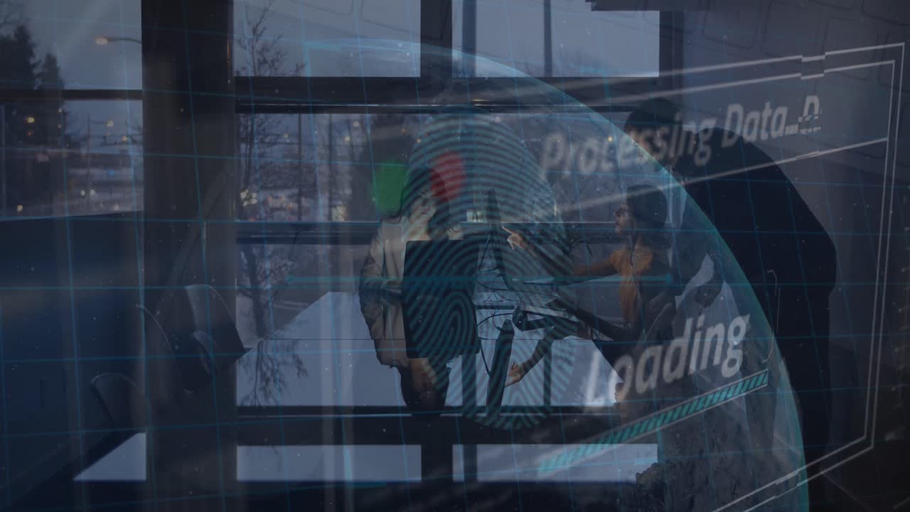 animación del procesamiento de datos sobre diversas personas de negocios en la oficina