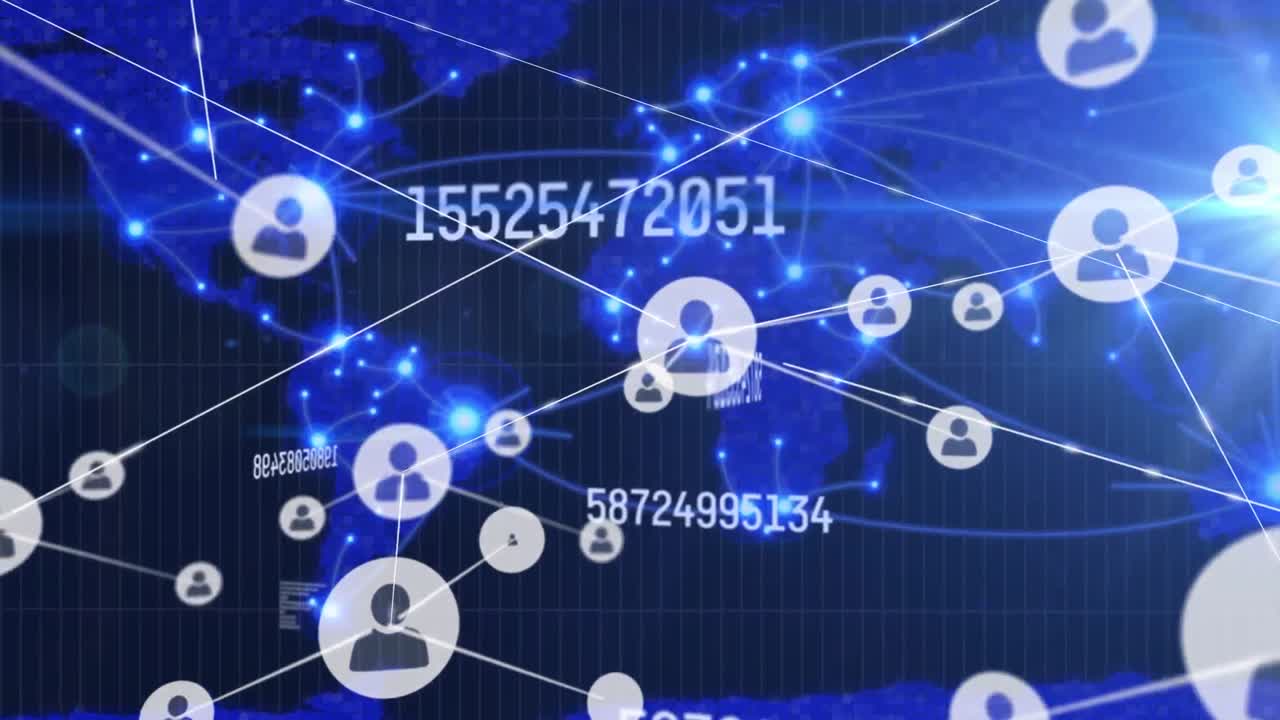 숫자와 세계 지도를 통해 연결 네트워크의 애니메이션