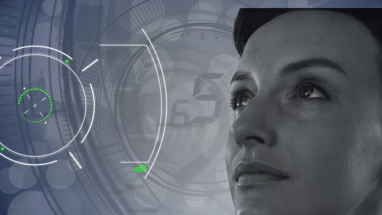 animación de escaneo de alcance y procesamiento de datos sobre la mujer