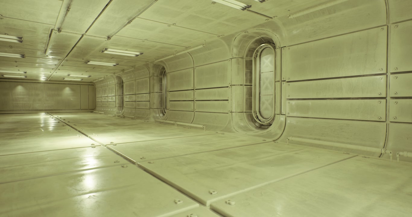 Clean corridor with subdued lighting suitable for cargo handling