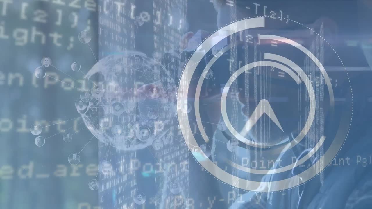 데이터 처리 및 클럭 오버 코카시안 홀딩 카메라의 애니메이션