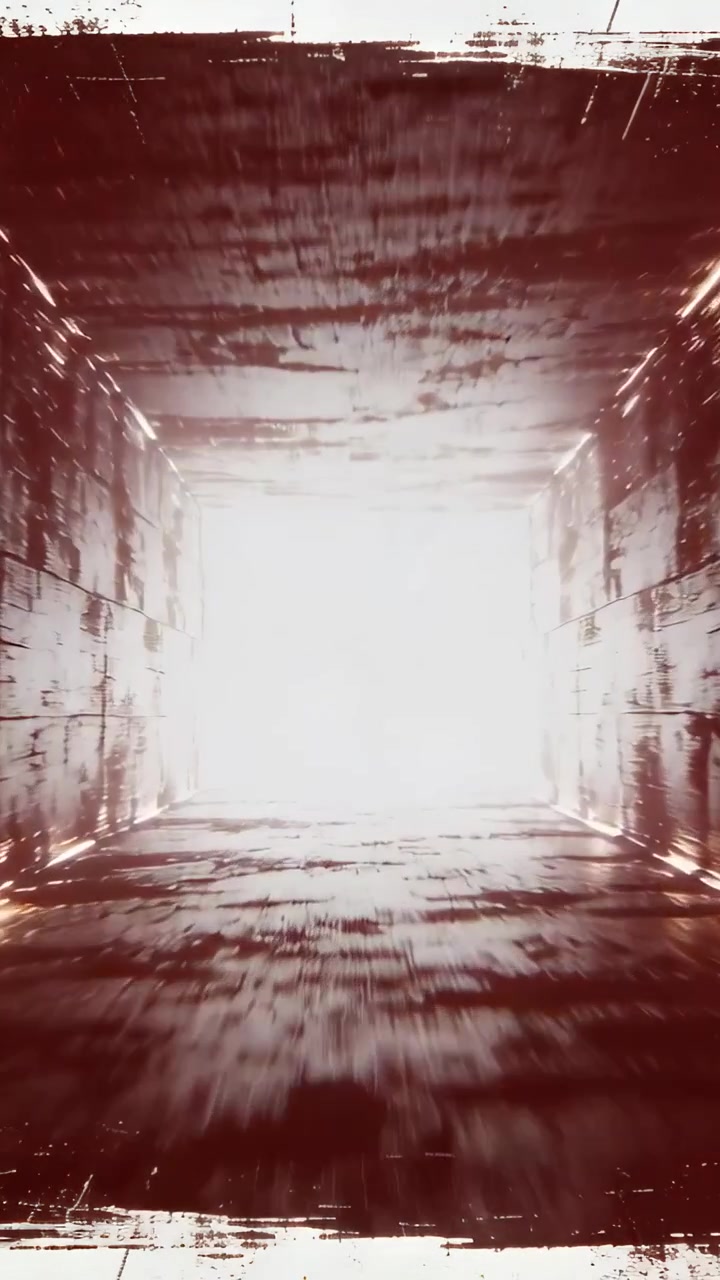 Video verticale: Telecamera che zooma spingendo un tunnel in un portale luminoso per suggerire un'uscita con sovrapposizione seppia