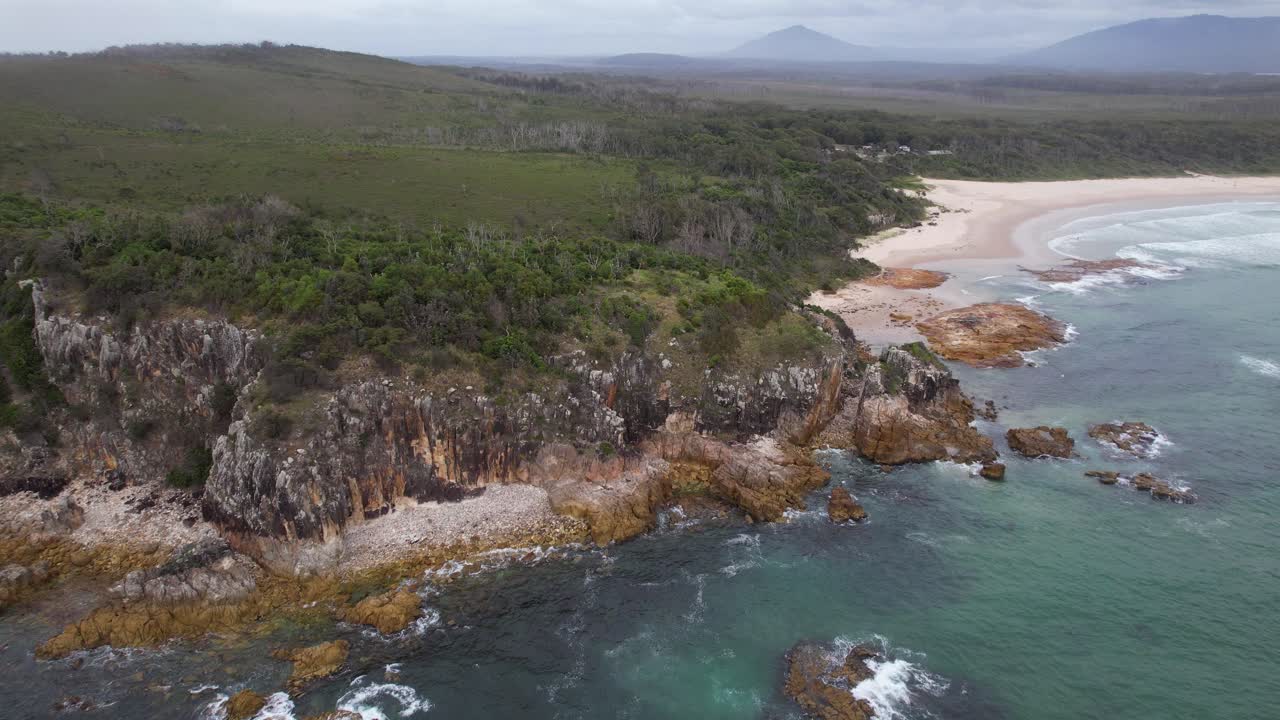 Headland And Ocean, Fingal Beach In NSW, Australia - Drone Shot