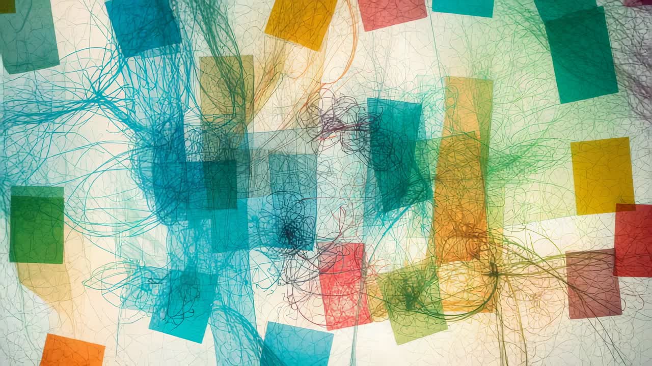 Building overlay by sliding translucent colored rectangles on backlit scribble panel in art studio