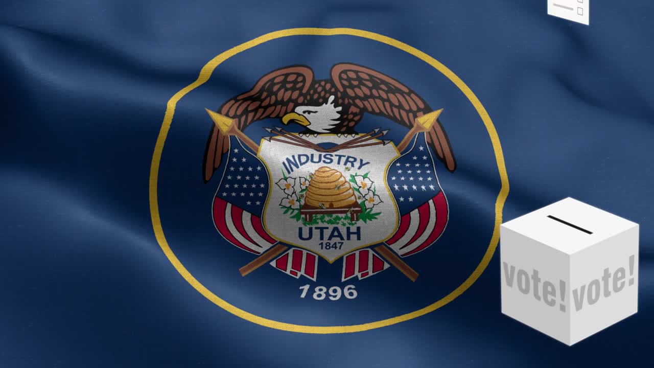 유타 주 - 투표용지가 유타 주 선택을 위해 상자에 날아갑니다 - 발 앞의 투표용지 - 선거 - 투표 - 국가 발 유타 주 파동 패턴 루프 가능한 요소 - 직물 질감과 끝없는 루프 - 유타 주 루프 가능한 발 - 미국 주 발