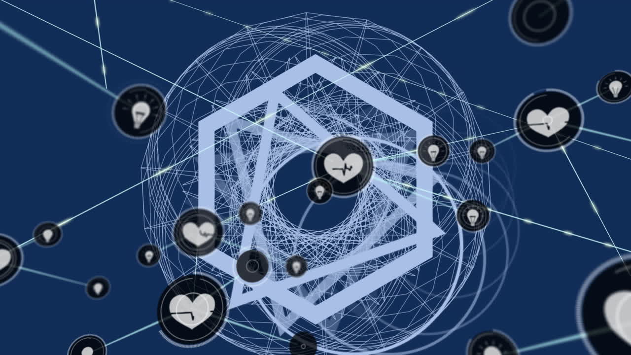 전 세계에 있는 아이콘과 연결된 네트워크의 애니메이션