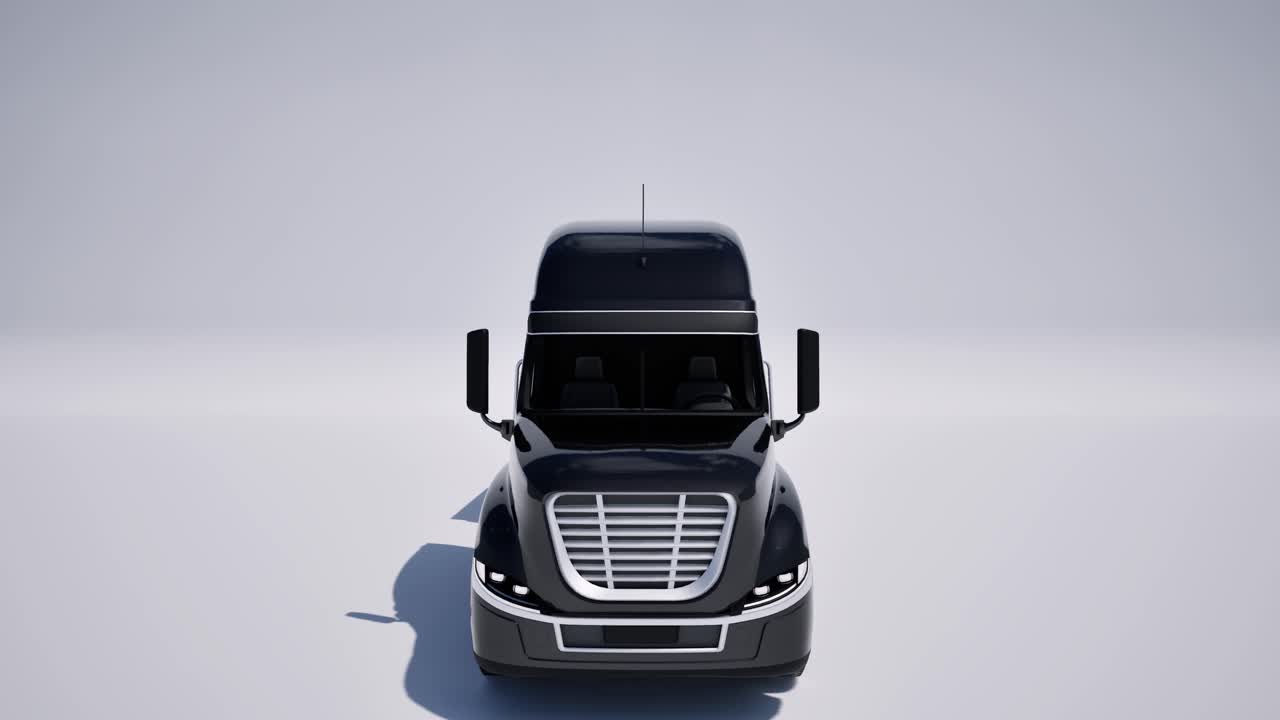 미국 스타일의 검은색 반 트럭과 색 배경에 트레일러 3d 애니메이션 카메라 dolly up