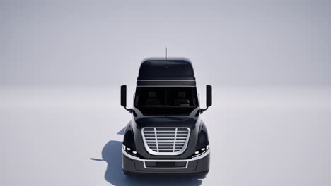 estilo estadounidense color negro semi-camion con remolque en fondo blanco cámara de animación 3d dolly up