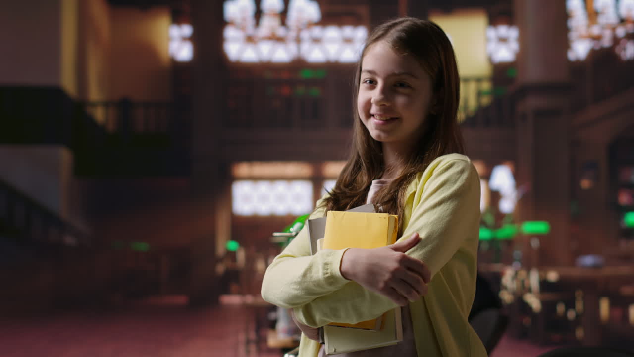 Menina com Livros na Biblioteca