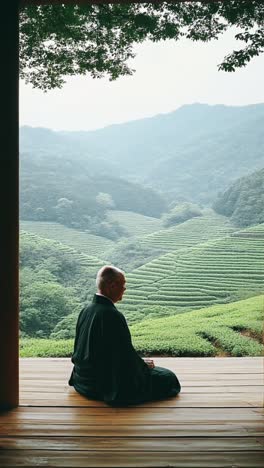 zen meditation in a tea plantation