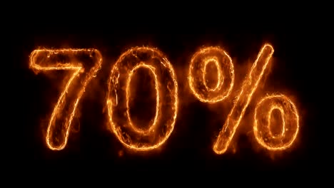 70% percent off word hot animated burning realistic fire flame loop.