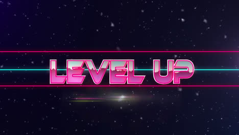 Animation-of-level-up-text-over-neon-lines-on-black-background