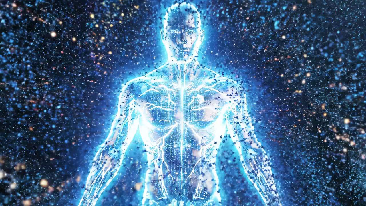 Abstract Human Anatomy with Blue Energy