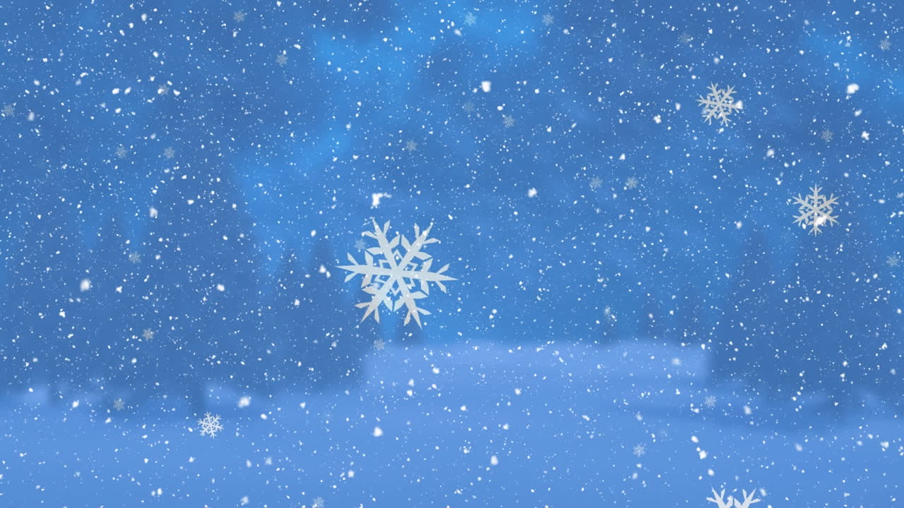 겨울 소나무 위에 내리는 눈의 애니메이션 풍경 배경