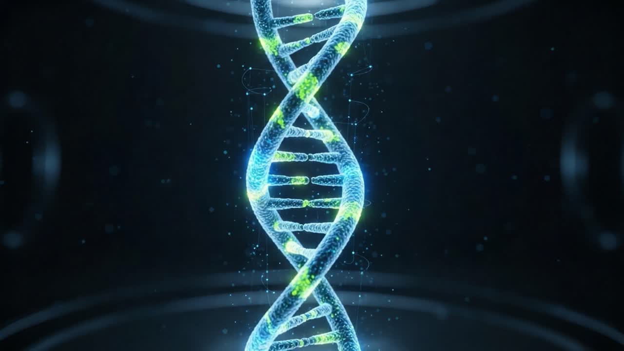 A Captivating Visualization of DNA Structure Highlighting Its Double Helix Formation with Luminous Effects in a Dark Background, Symbolizing Genetic Information