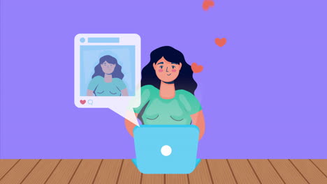 mujer que utiliza computadora portátil y tecnología de redes sociales