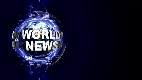 world news text animation and earth, rendering background, loop