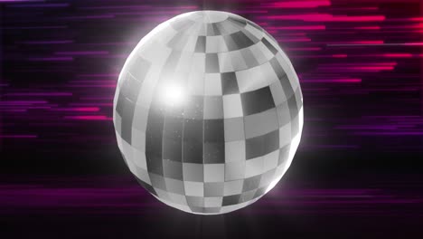 animation of disco ball over light trails on pink and purple light trails background