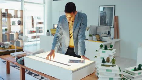 tablet, hands and architect with a man engineer