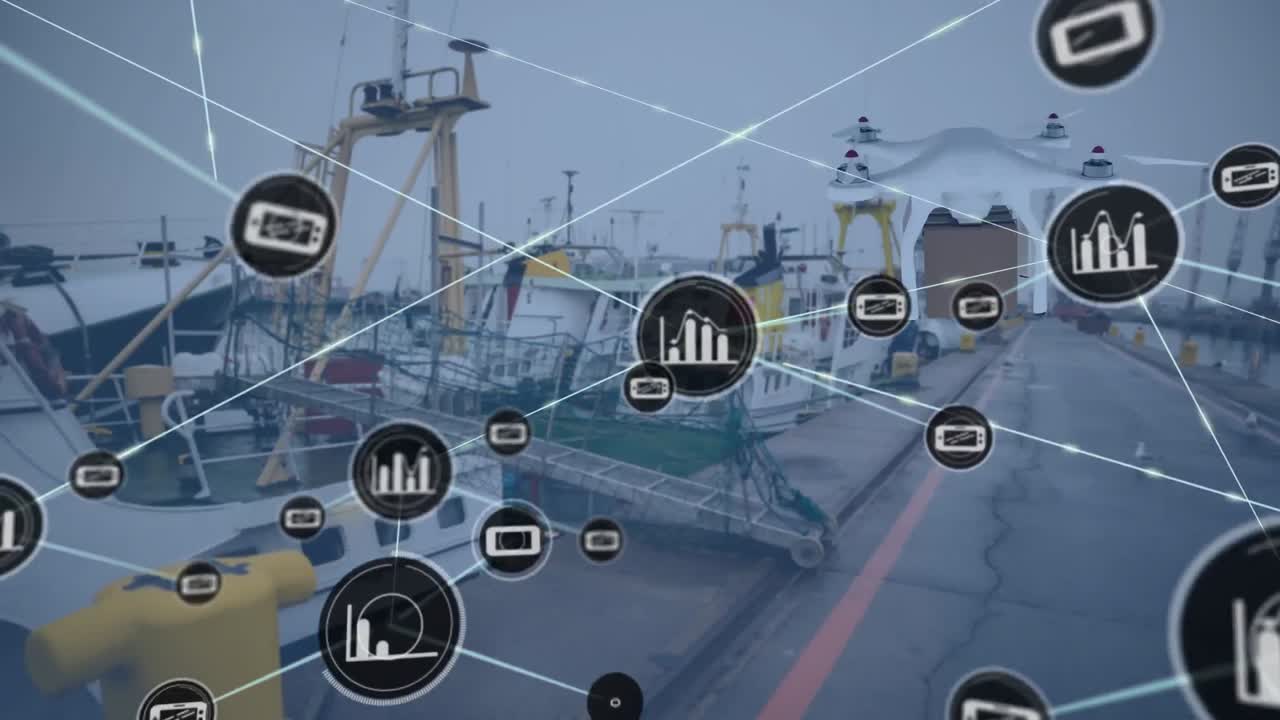 항구 및 드론을 통해 연결 네트워크의 애니메이션