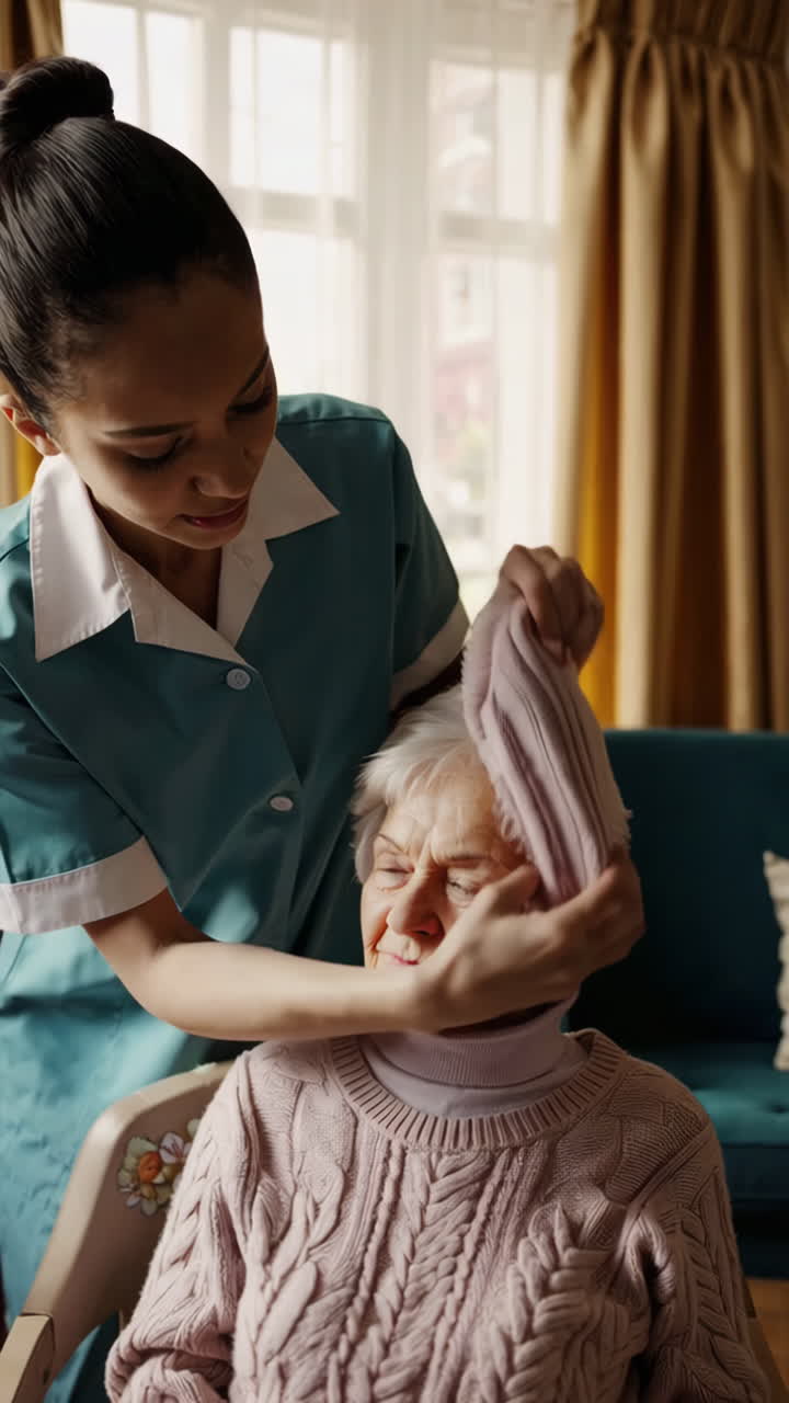 Caregiver Providing Personal Care and Support to an Elderly Woman