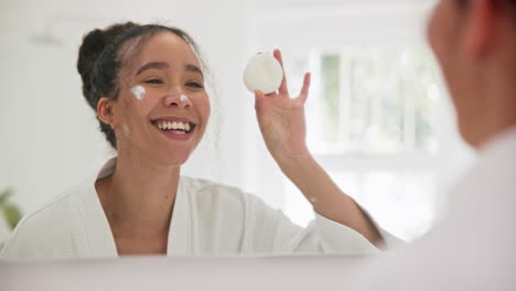 face cream, mirror and woman kiss