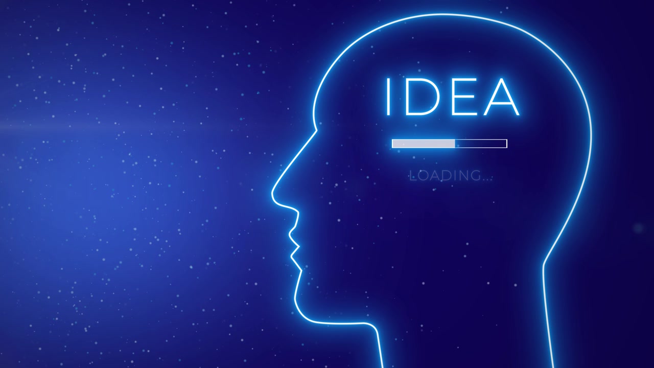 Profilo di testa umana con un'idea in fase di elaborazione. Concetto di creatività e innovazione aziendale. Grafica digitale