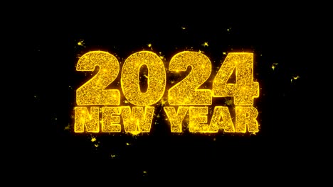 el texto de los deseos para el año nuevo 2024 hace chispas en el fondo negro.