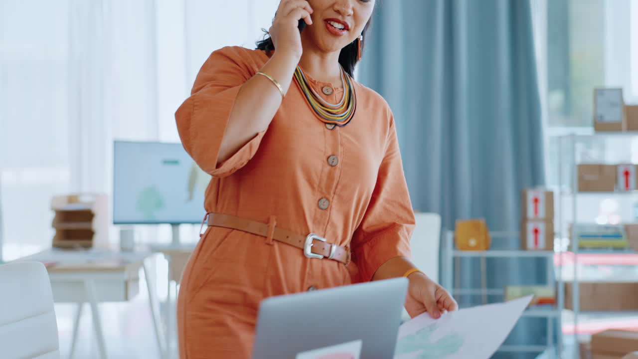 Phone call, logistics and asian woman