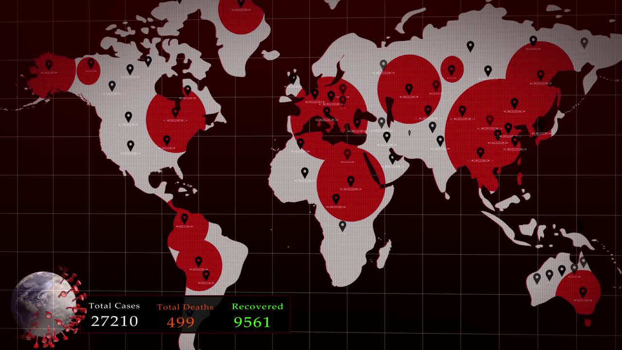 코로나 바이러스 (covid-19) 감염 및 사례의 세계 지도 표시