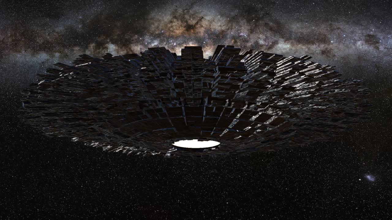 нло, вращающийся космический корабль, инопланетный корабль с внеземными посетителями в космическом пространстве, 4k цикл