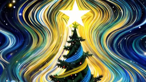 a festive christmas tree under a starry night sky