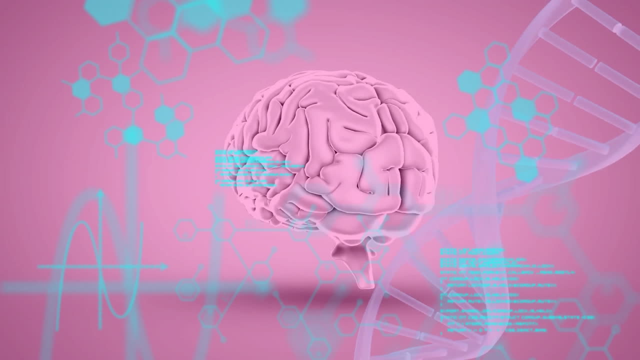 dna 줄무의 애니메이션, 인간의 뇌 및 과학 데이터 처리