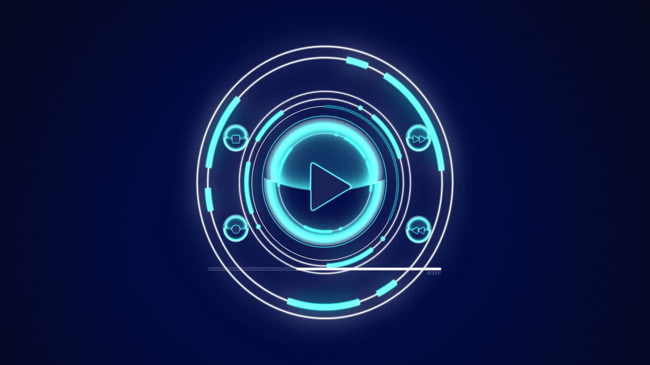 animación del escaneo del alcance con botón de reproducción y procesamiento de datos en pantalla