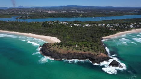 idyllic scenery of fingal head and causeway in new south wales, australia - aerial shot