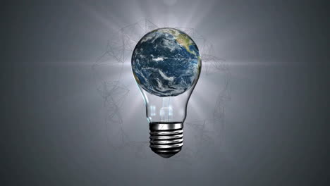 light bulb with earth and geometric lines, symbolizing global innovation and ideas
