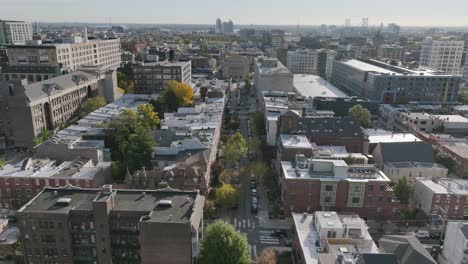 aerial flyover of a street in north philadelphia, pennsylvania