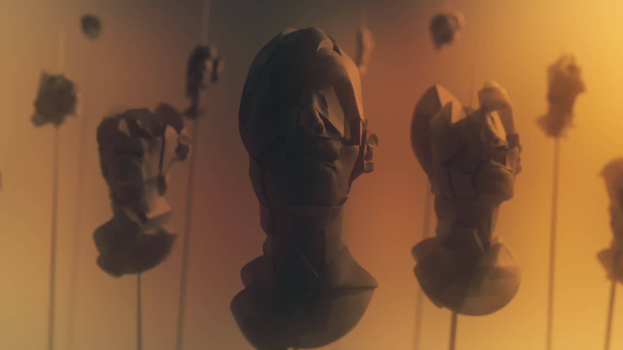 Crushed android heads on spikes on the yellow background