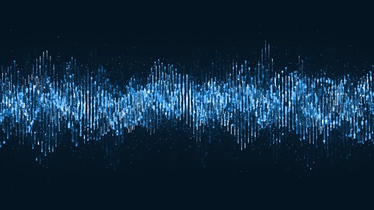 Digital wave particles music and small particles dance motion on wave for digital background.