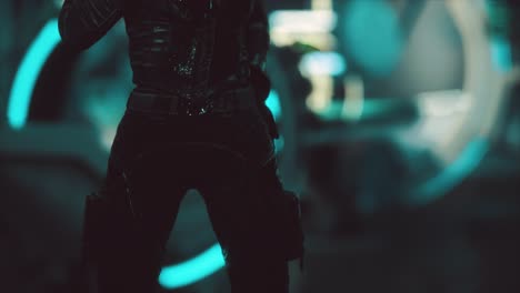 mujer futurista en un laboratorio de ciencia ficción