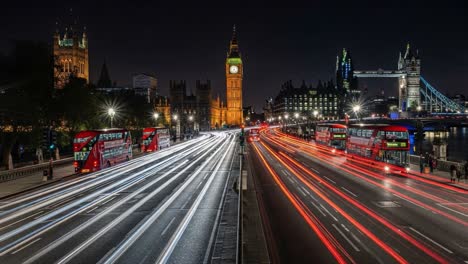 london night traffic with big ben and tower bridge