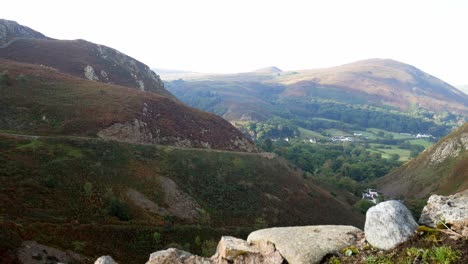 Rocky-Welsh-mountain-scenic-hillside-deep-valley-landscape-right-dolly-slow